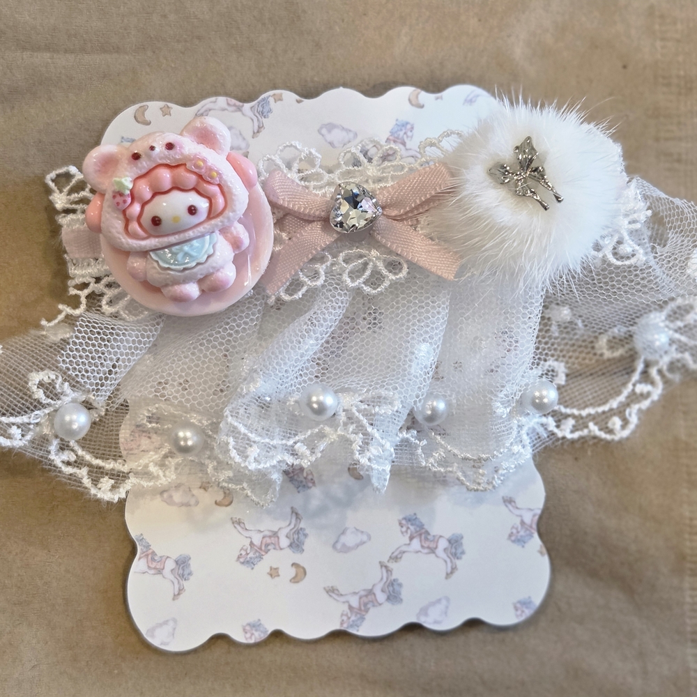 Pink and White Lace Hair Clip